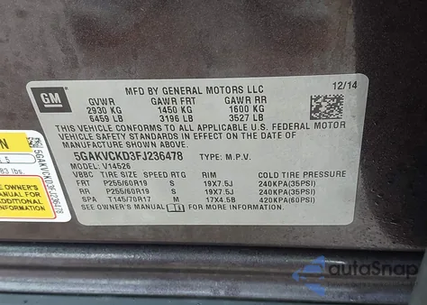 2015 Buick Enclave Premium from USA, damaged, VIN 5GAKVCKD3FJ236478